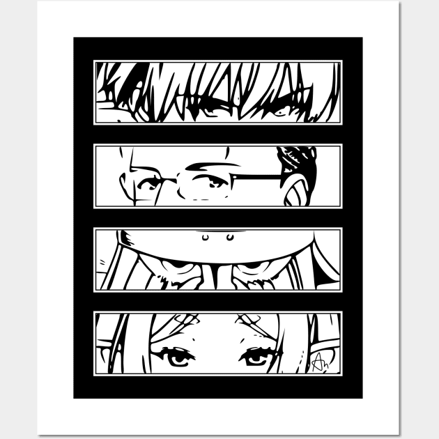 SNF1 Sousou no Frieren Beyond Journeys End at the Funeral manga characters HIMMEL HEITER EISEN FRIEREN black and white minimalist anime eyes vector gifts October 2023 Wall Art by Animangapoi